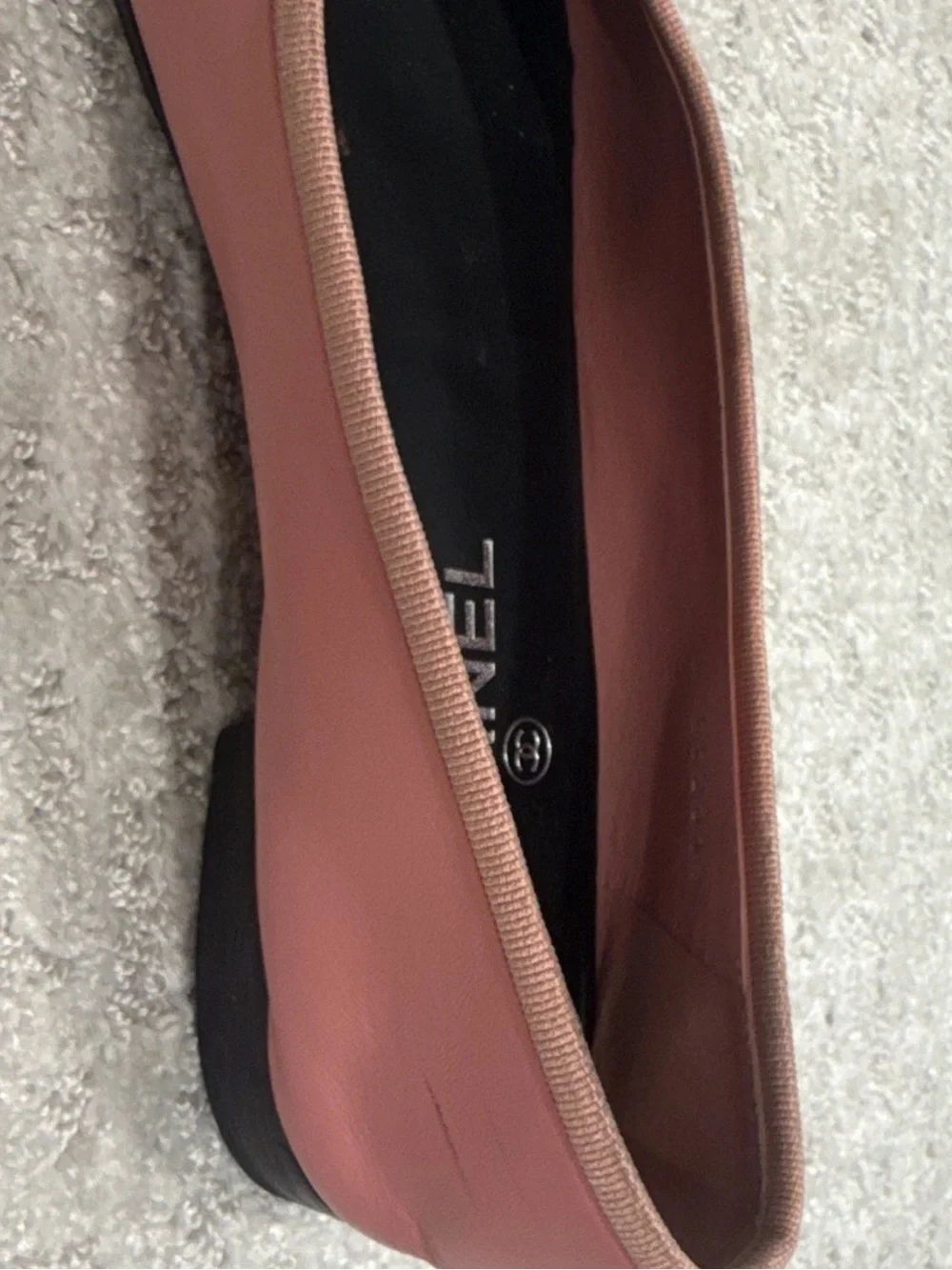 Chanel Pink and Black Cap-Toe Ballet Flats